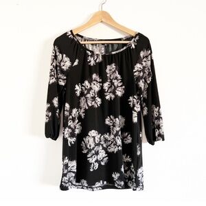 Ellen Tracy Black and White Floral Boatneck Top